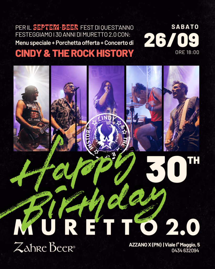 Muretto 2.0 Compleanno 26 settembre 2026 con Cindy and the Rock History