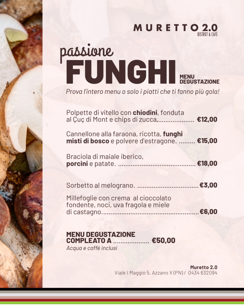 speciale menu funghi autunno 2026 muretto 2.0 ristorante azzano decimo